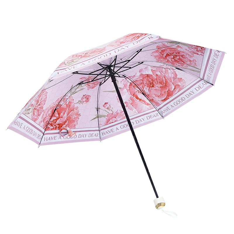 Whispering Flowers Manual 3 fold Umbrella | For rains and sunny day | UV Protection