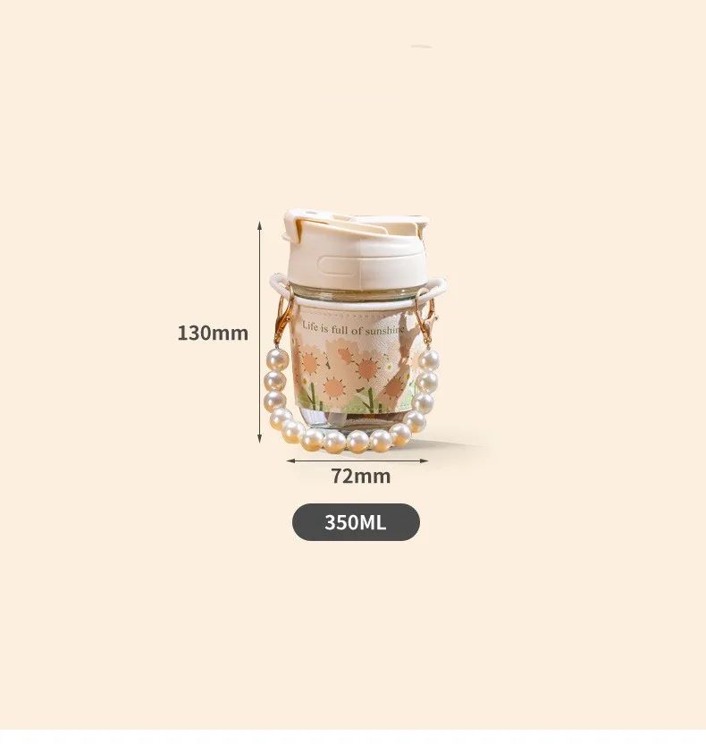 Bloom & Pearl Portable Glass Coffee Cup with Handle – 350 ml