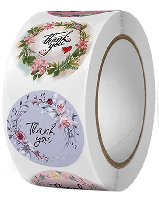 Floral Thank you Stickers 1.5" Inch 500 stickers