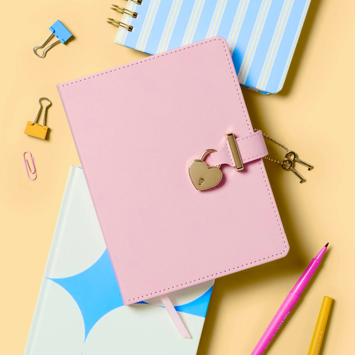 Love Locked Diary – Pink PU Leather Journal with Golden Edges