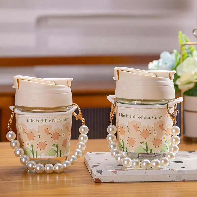 Bloom & Pearl Portable Glass Coffee Cup with Handle – 350 ml