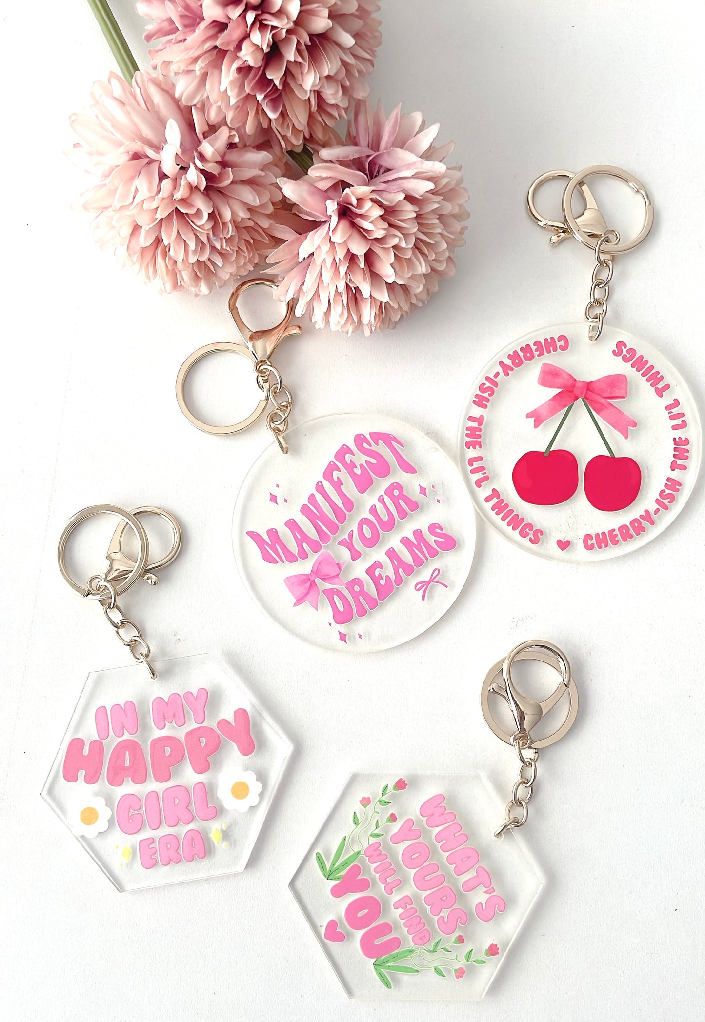Beautiful Reminders Acrylic Keychains with gold lobster keychain