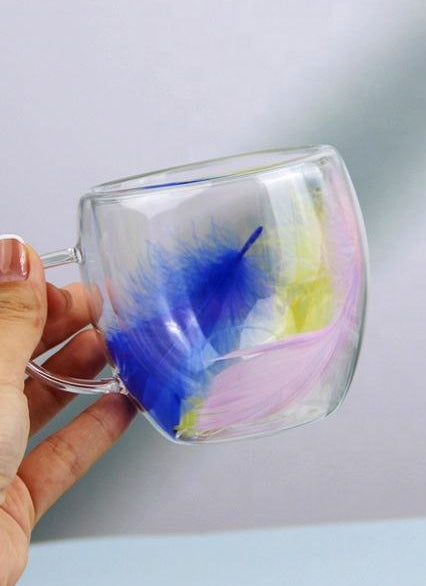 Dried Flower Aesthetic Coffee Cup with Insulated Handle | 200ml Double Wall Floral Glass Mug