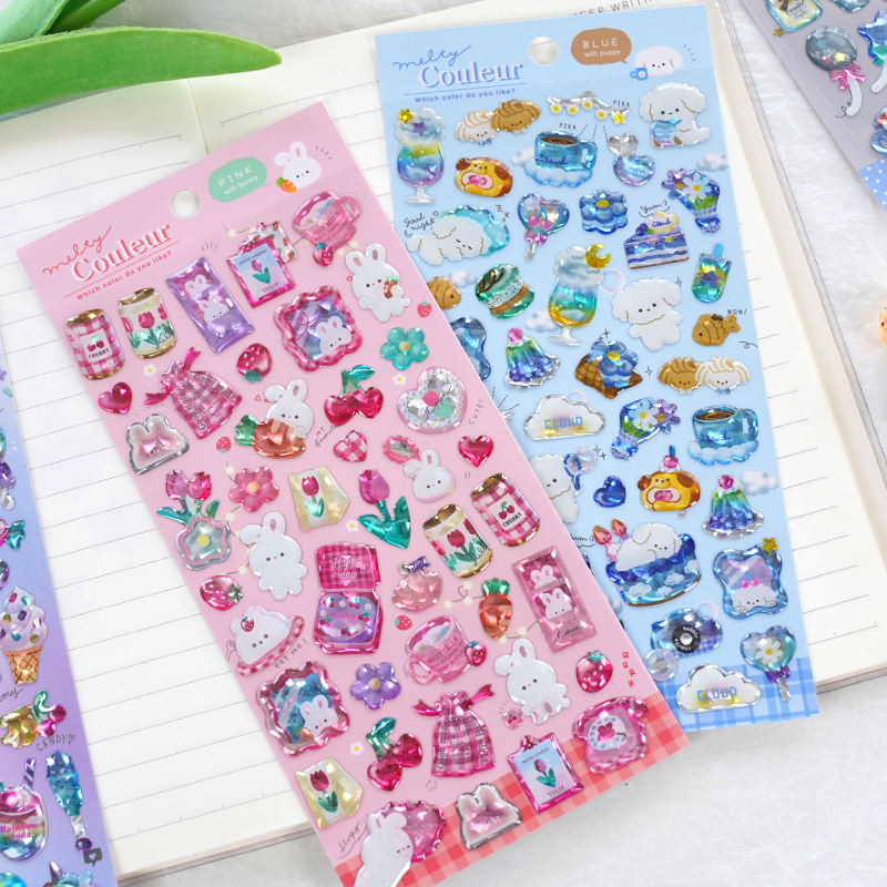 Cute Kawaii 3D Crystal Epoxy Cartoon Animal Stickers