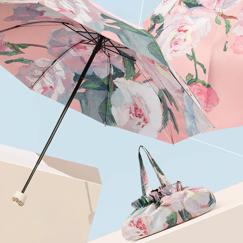 Whispering Flowers Manual 3 fold Umbrella | For rains and sunny day | UV Protection