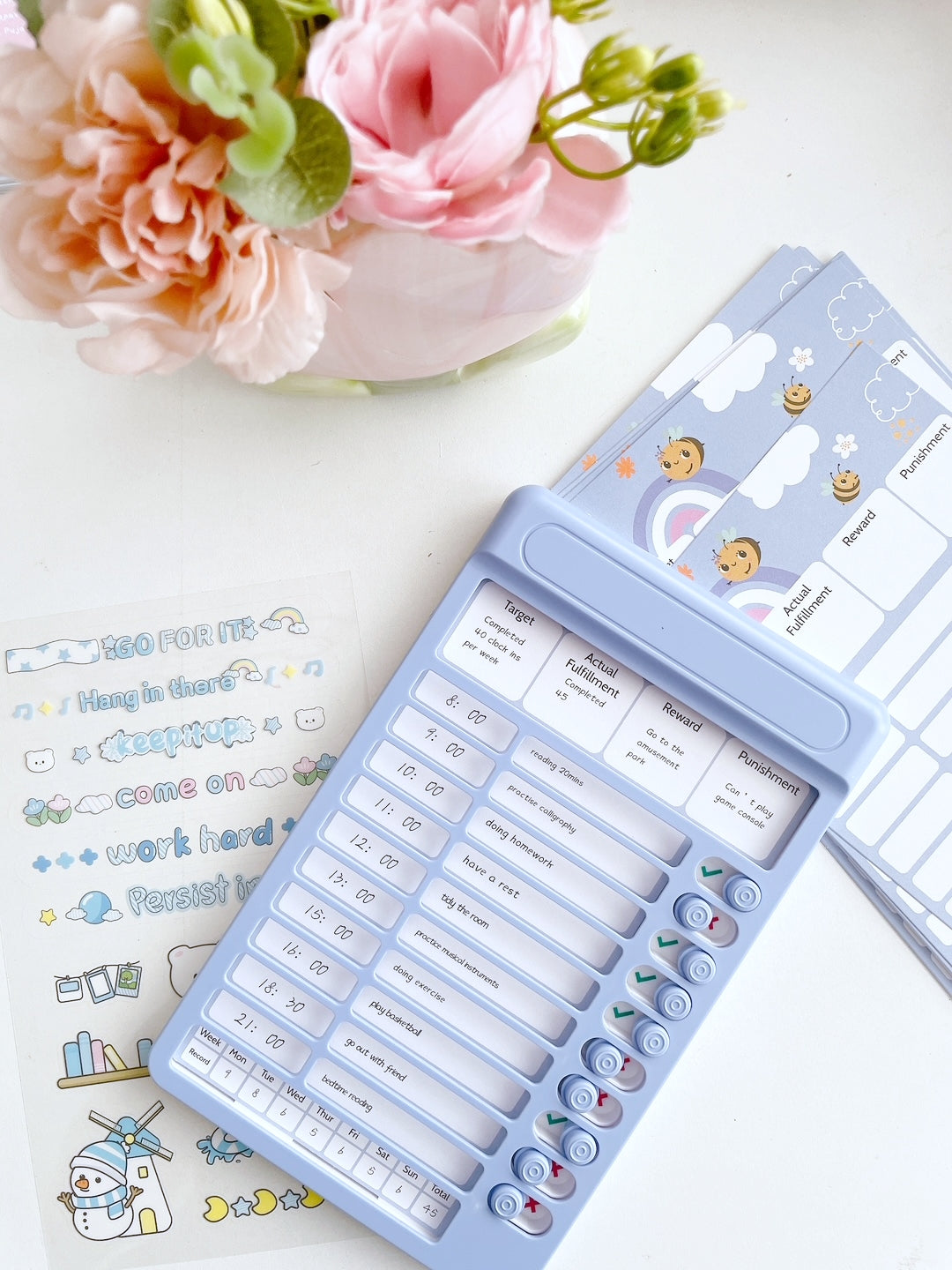Reusable Sliding Daily Checklist Board with Blank Paper Inserts + Stickers