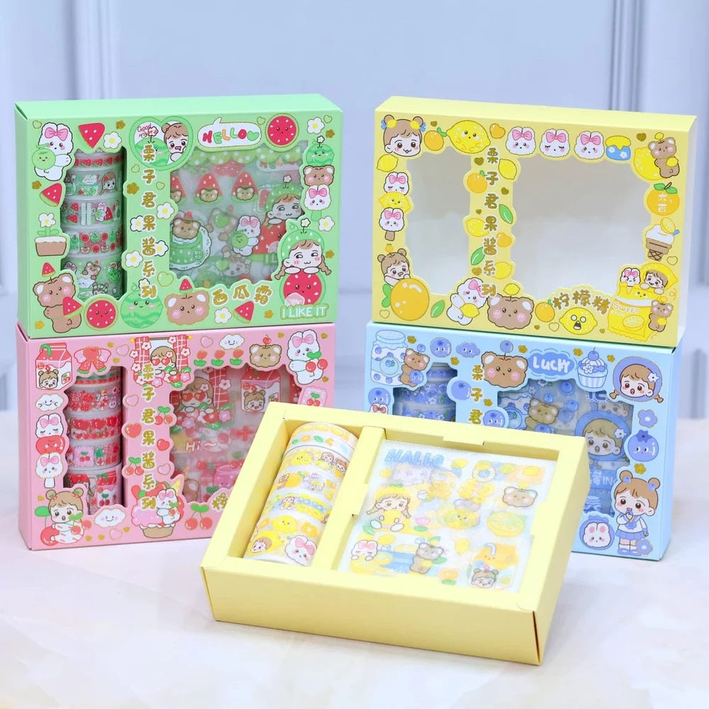 Charming and Colorful Kawaii-Themed Washi Decorative Stickers and Washi Tape