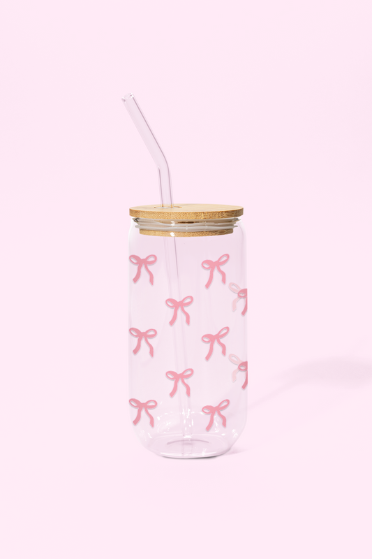 Soft Girl Glass Can Tumbler with bamboo lid & glass straw | 540 ml