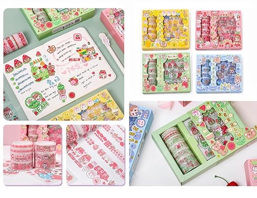Charming and Colorful Kawaii-Themed Washi Decorative Stickers and Washi Tape