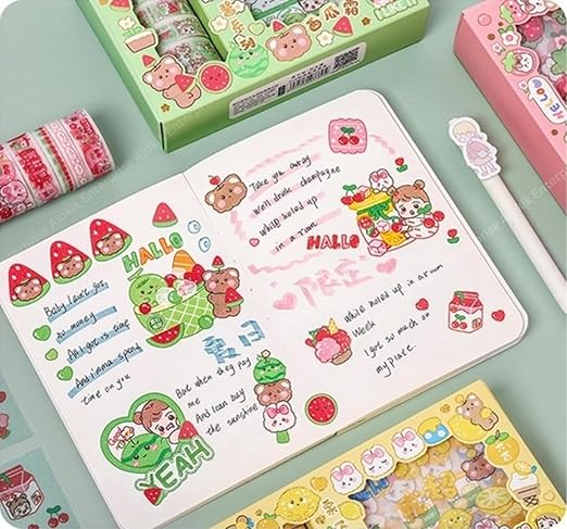 Charming and Colorful Kawaii-Themed Washi Decorative Stickers and Washi Tape