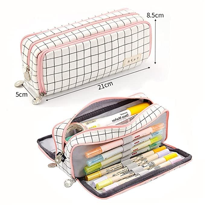 Checkered Multi-functional Big Capacity Pencil Case with Handle – Supple  Room