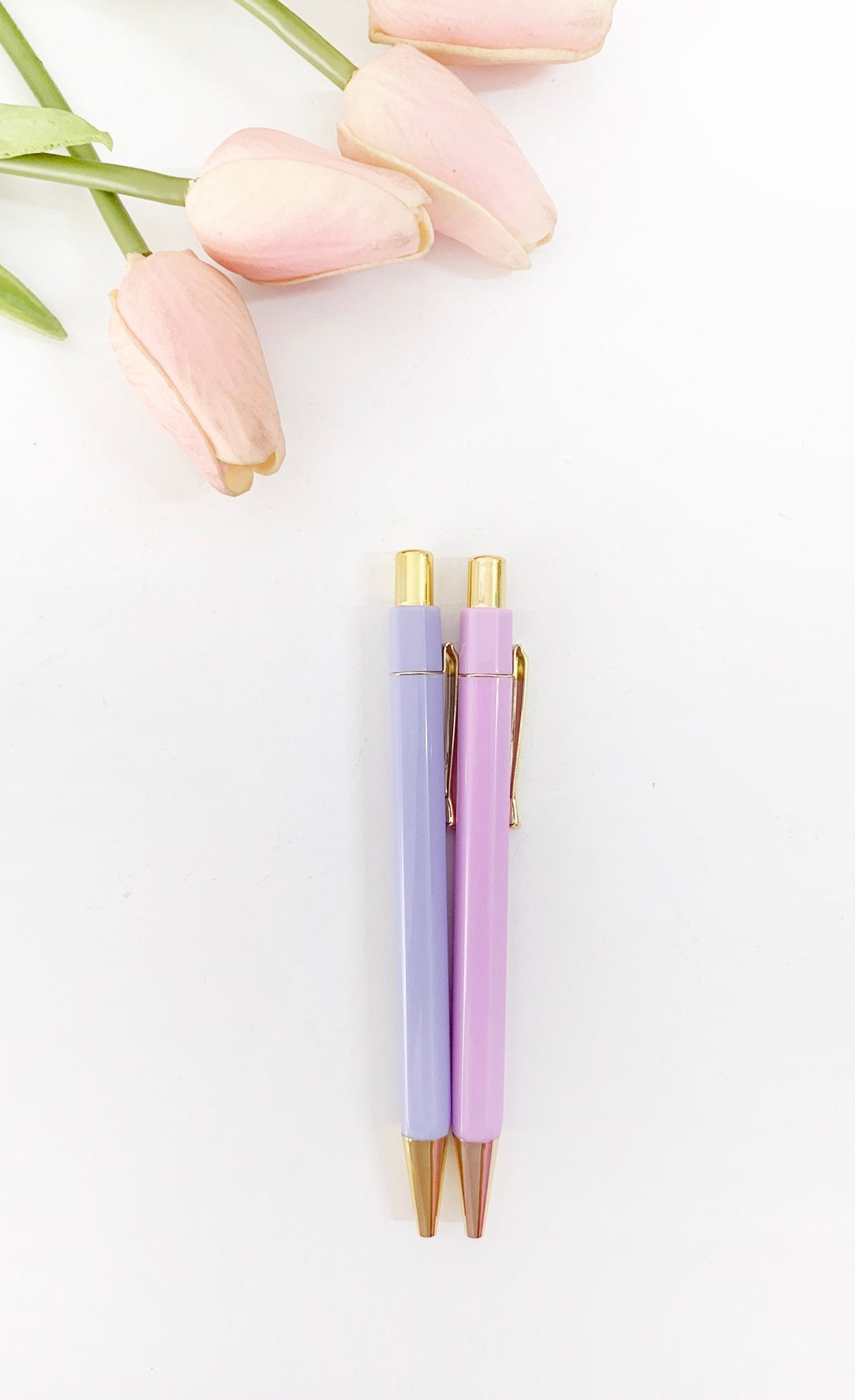 Set of 2 Hexagonal Pastel pens | Lavender and Purple | Ballpoint black ink - Supple Room