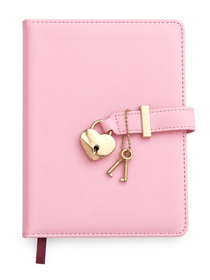 Love Locked Diary – Pink PU Leather Journal with Golden Edges