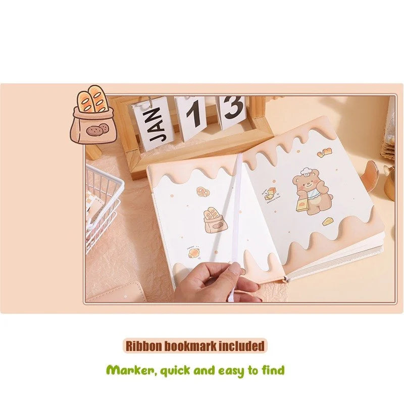 Cute Bread Bear A5 Daily Planner Journal  | PU Leather Diary with Magnetic Closure