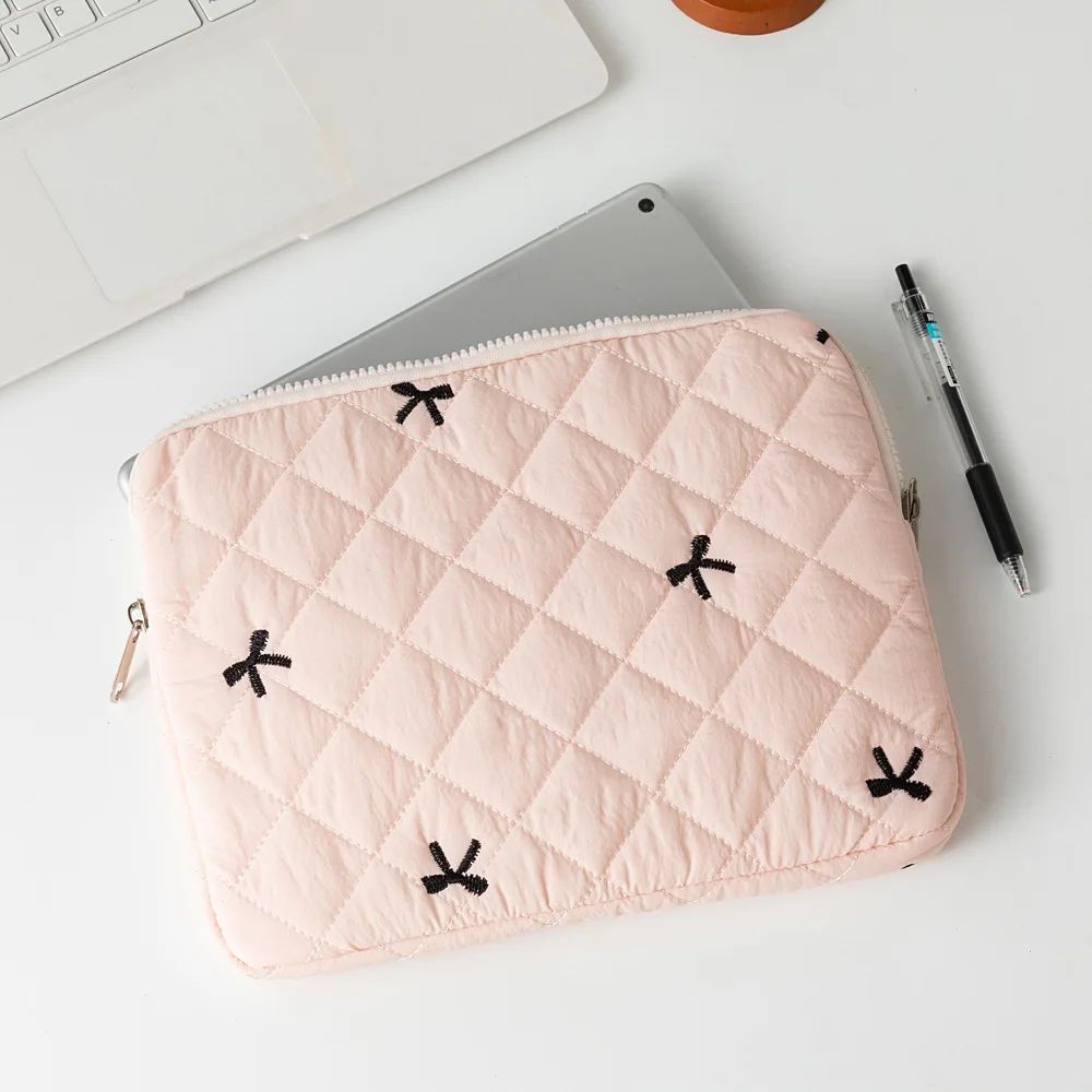 Blush Bow Coquette Quilted Tablet/iPad/Laptop Sleeve | Lightweight & Protective (11”, 13”, 15.6”)