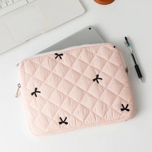 Blush Bow Quilted Laptop Sleeve | Lightweight & Protective (11”, 13”, 15.6”)