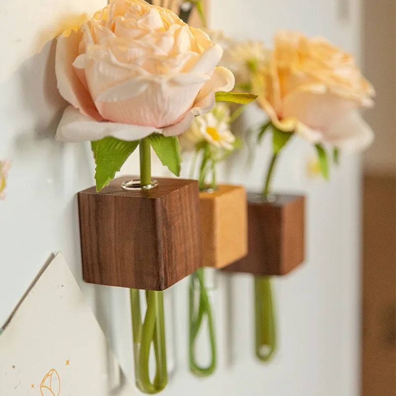 Minimalist Wooden Flower Vase Fridge Magnet | Set of 2