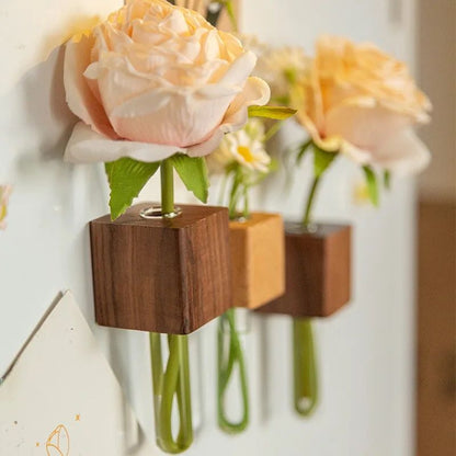 Minimalist Wooden Flower Vase Fridge Magnet | Set of 2