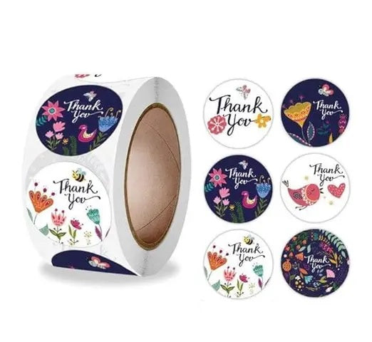 Floral Thank you Stickers 1.5" Inch 500 stickers