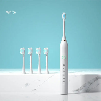 Smile Buddy Smart 6-Speed Timer Electric Toothbrush | White | 4 replaceable heads