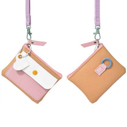 Macaron Pastel Mini Wallet – PU Leather Coin Purse & ID Card Holder with Lanyard