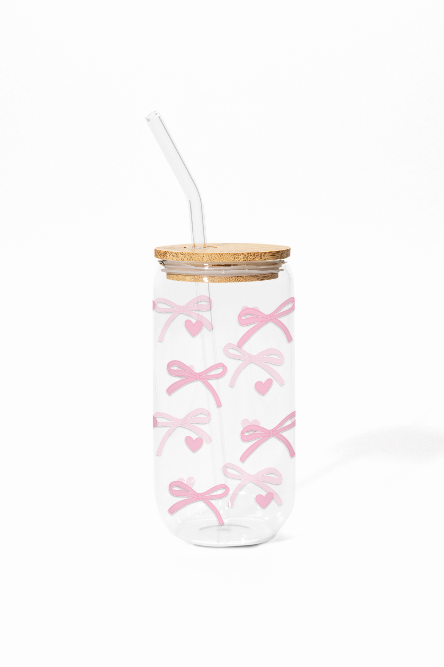 Coquette Love Glass Can Tumbler with bamboo lid & glass straw | 540 ml