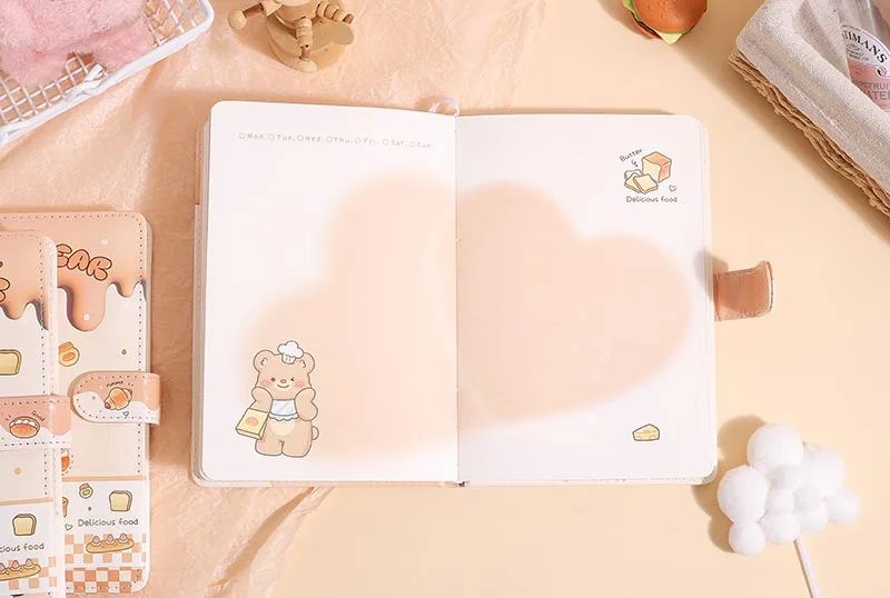 Cute Bread Bear A5 Daily Planner Journal  | PU Leather Diary with Magnetic Closure