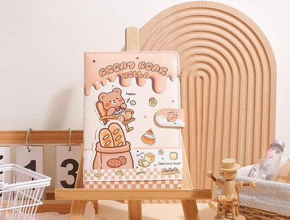 Cute Bread Bear A5 Daily Planner Journal  | PU Leather Diary with Magnetic Closure
