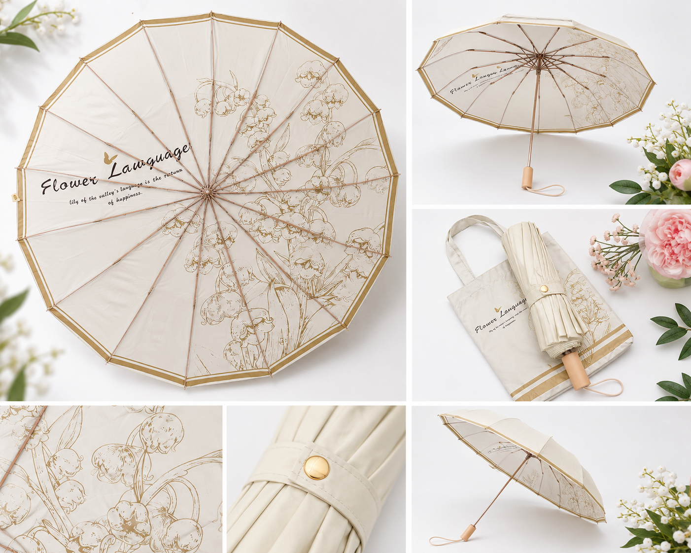 Sweet Bloom Umbrella with Pouch- UV Protection | Windproof
