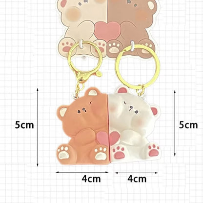 Pawsome Pals Magnetic Keychain cute cat/bear Resin Animal Couple Pendants Metal Charms Car Key Ring