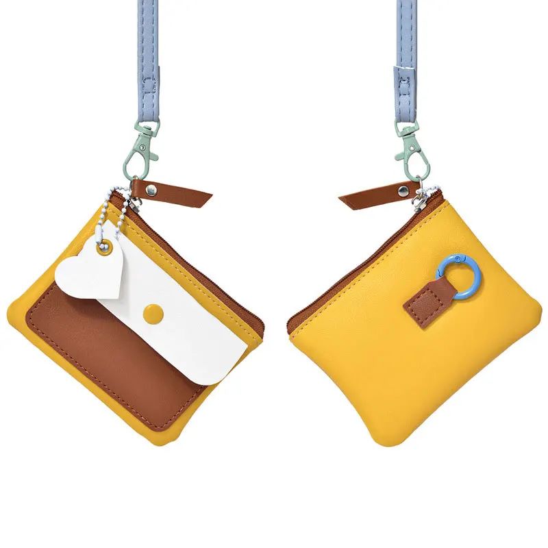 Macaron Pastel Mini Wallet – PU Leather Coin Purse & ID Card Holder with Lanyard