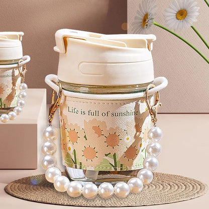 Bloom & Pearl Portable Glass Coffee Cup with Handle – 350 ml