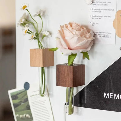 Minimalist Wooden Flower Vase Fridge Magnet | Set of 2