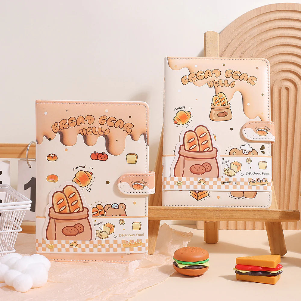 Cute Bread Bear A5 Daily Planner Journal  | PU Leather Diary with Magnetic Closure
