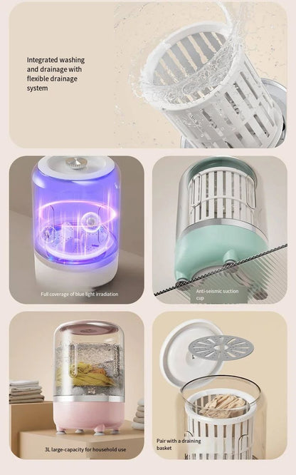 Blush Wash 3-in-1 Cordless Mini Portable Washing Machine with Spin Basket | 3 Litre