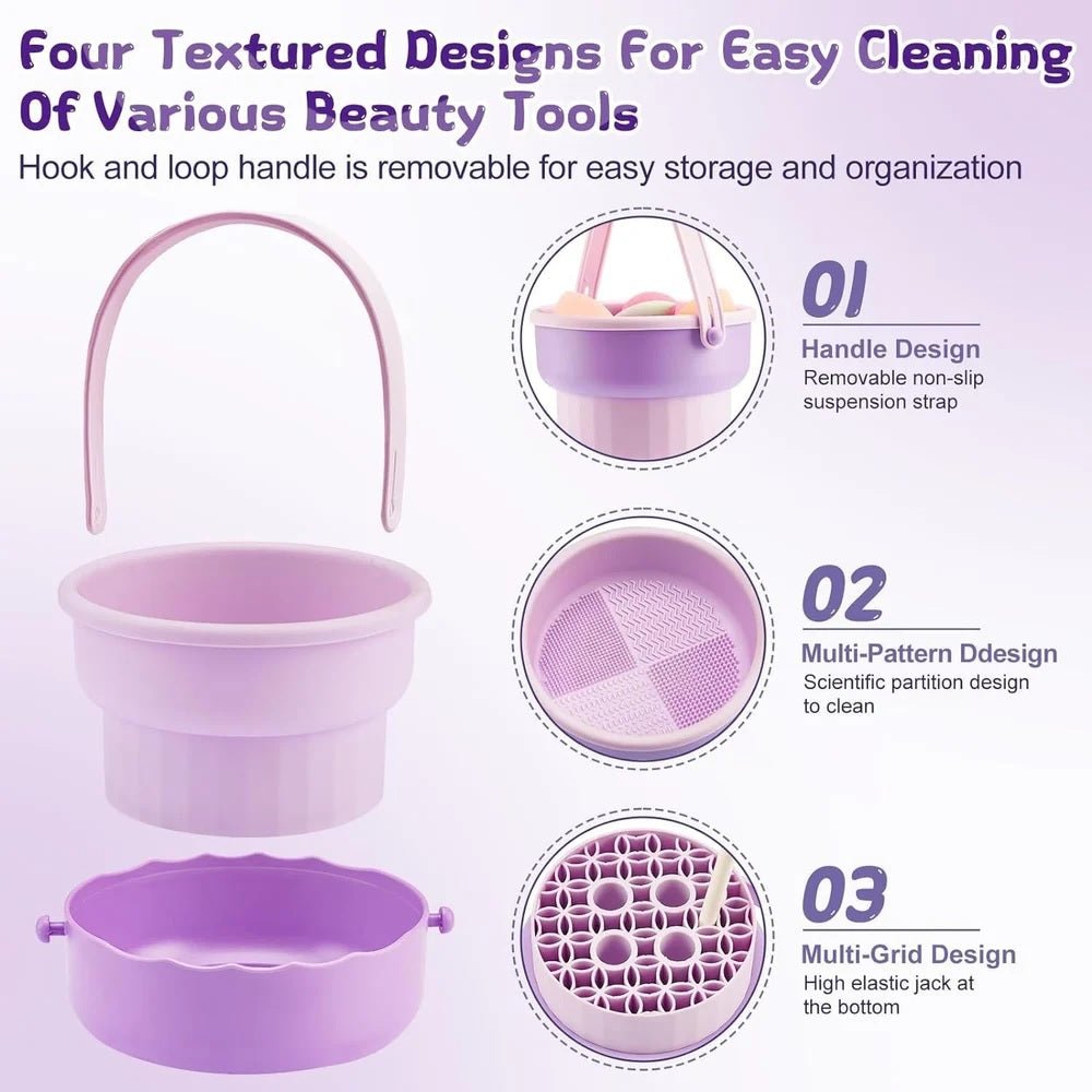 3 in 1 Makeup tools Washing Bowl Drying Basket with Silicone Handle Cleaner Sponge Cleaner 150ml - Supple Room