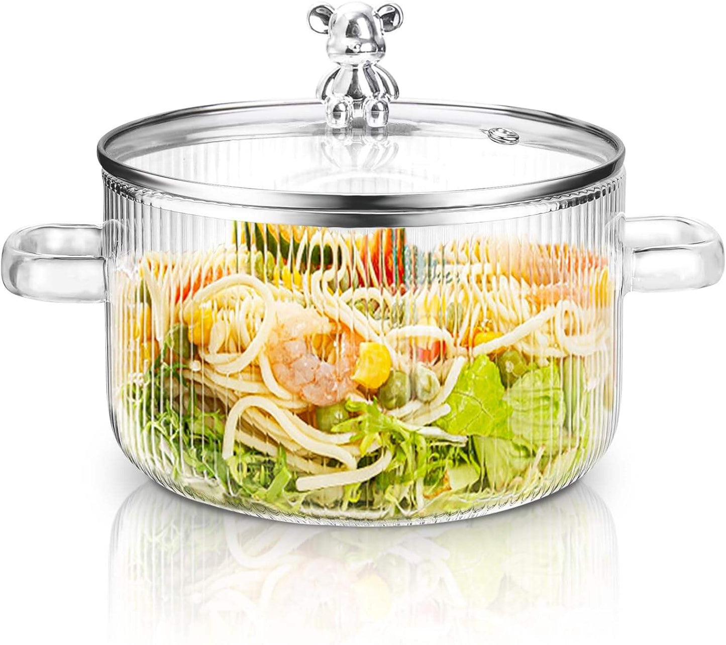 Cute Bear Borosilicate Glass Cooking Pot with Lid – 1600ml Clear Casserole for Stove & Microwave