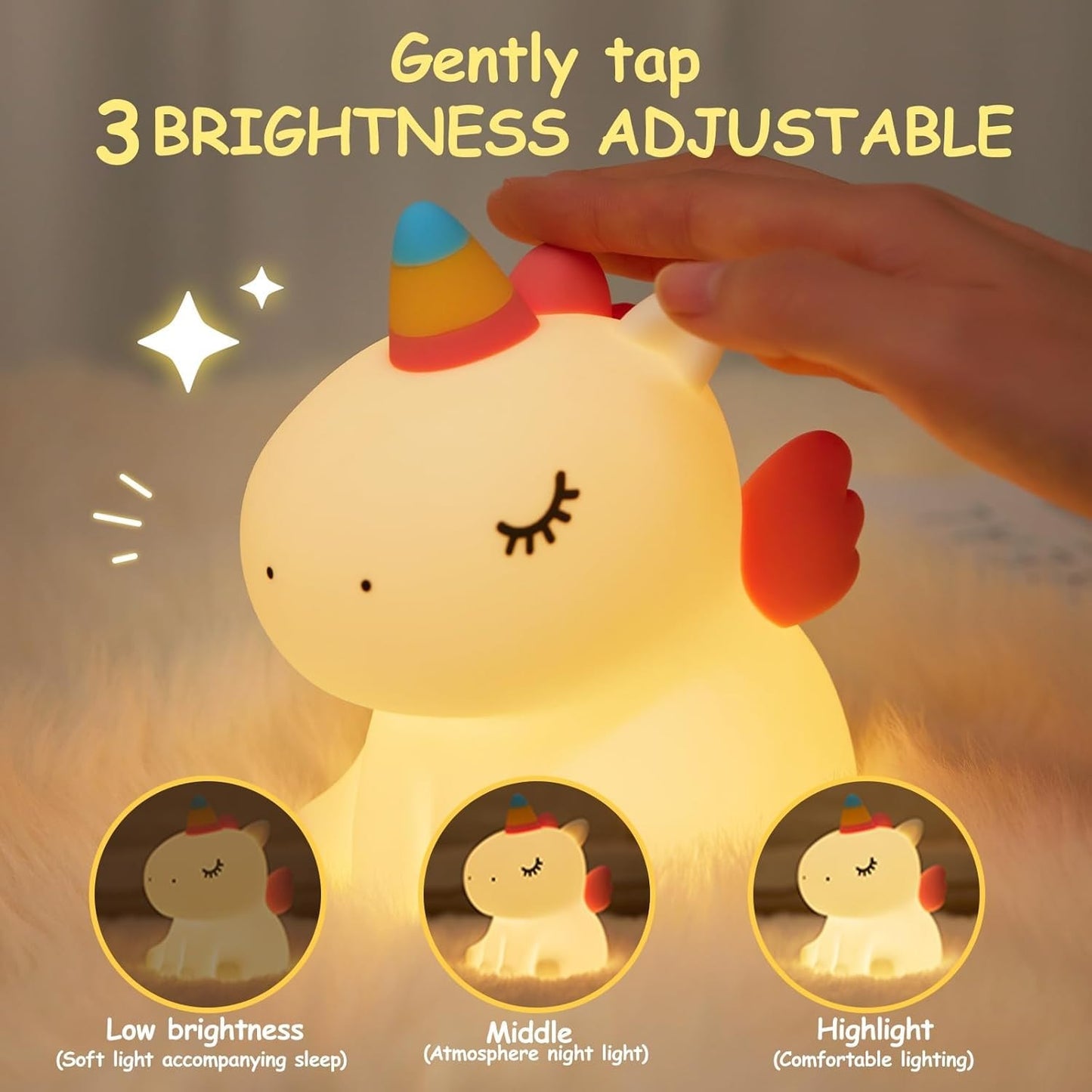 Silicone Unicorn Night Lamp Rechargeable Cute Lamp with 3 Level Brightness