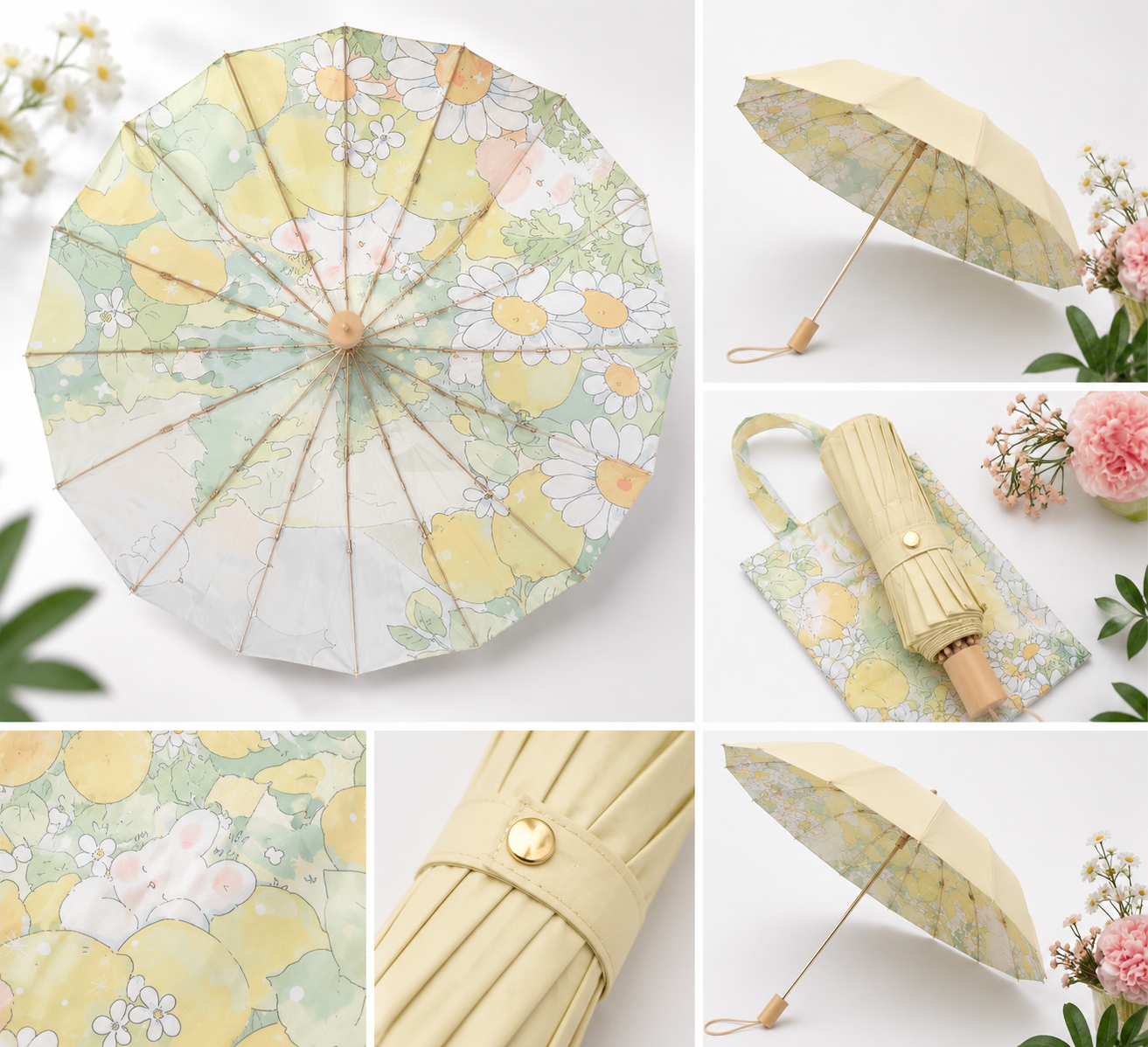 Sweet Bloom Umbrella with Pouch- UV Protection | Windproof