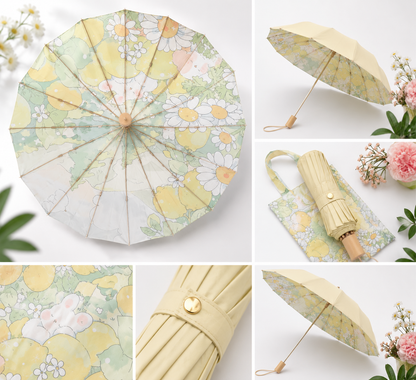 Sweet Bloom Umbrella with Pouch- UV Protection | Windproof