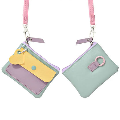 Macaron Pastel Mini Wallet – PU Leather Coin Purse & ID Card Holder with Lanyard