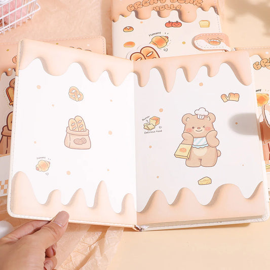 Cute Bread Bear A5 Daily Planner Journal  | PU Leather Diary with Magnetic Closure