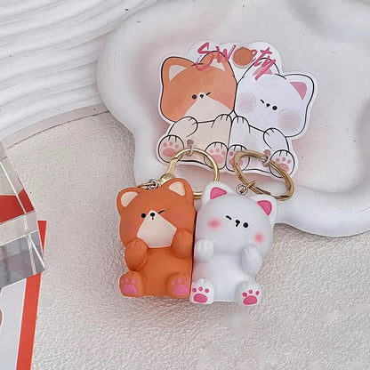 Pawsome Pals Magnetic Keychain cute cat/bear Resin Animal Couple Pendants Metal Charms Car Key Ring