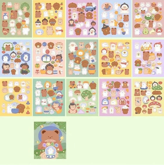 Cozy Bear Planet – Paper & PET Sticker Book (30 Sheets)