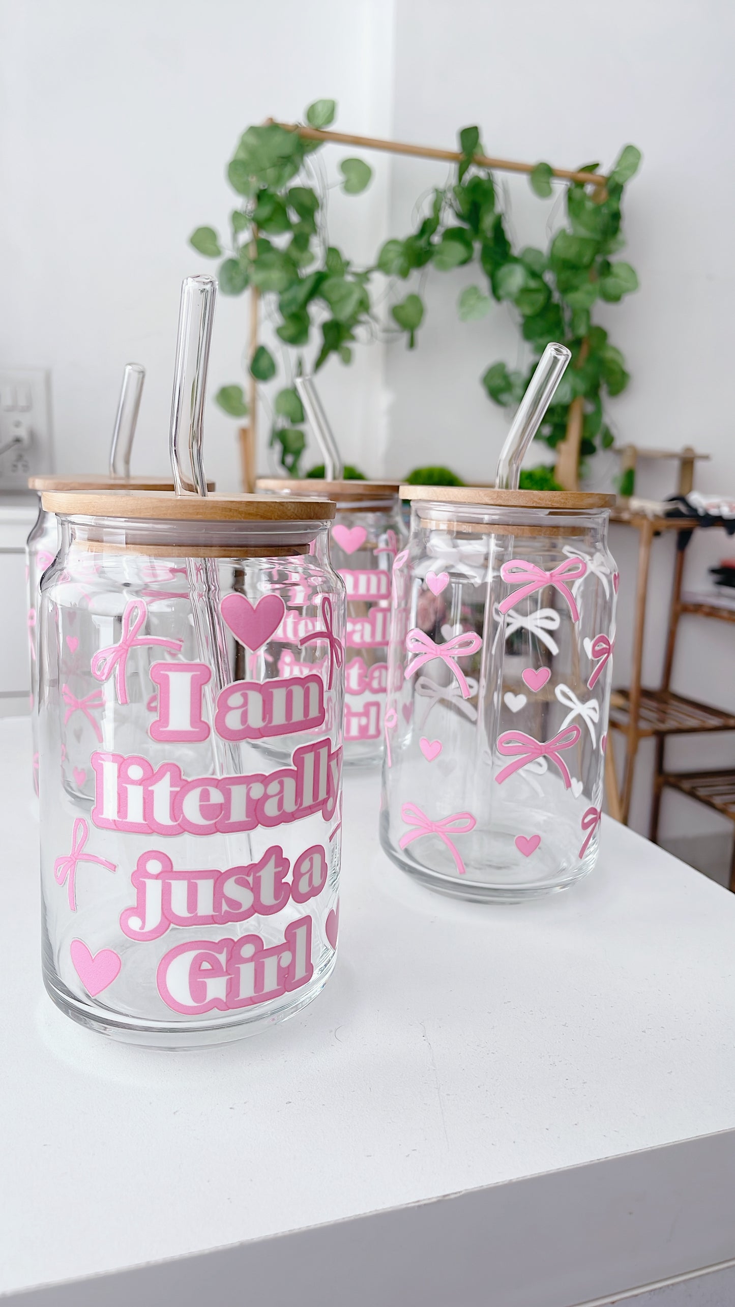 Just a Girl Glass Can Tumbler with bamboo lid & glass straw | 540 ml