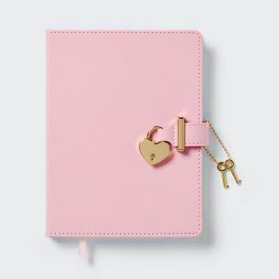 Love Locked Diary – Pink PU Leather Journal with Golden Edges