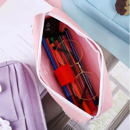 Pink Large Capacity Oxford Pencil Case | Comes With Cute Pins