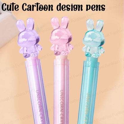 Crystal gel pen set of 3 | Rabbit/ Unicorn