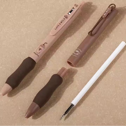 Coffee Cute Retractable Pens With Different Tips | set of 5