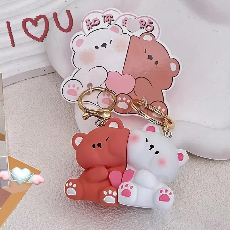 Pawsome Pals Magnetic Keychain cute cat/bear Resin Animal Couple Pendants Metal Charms Car Key Ring